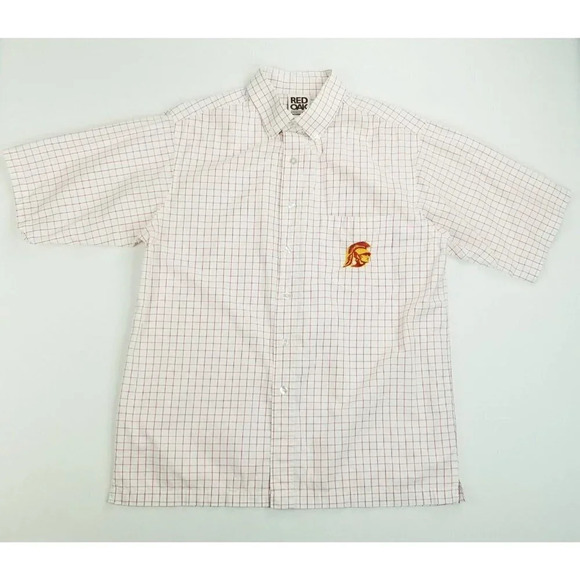 Red Oak Medium Men's USC Button Down Embroidered Tommy Trojan Pocket Logo Shirt - Picture 1 of 11